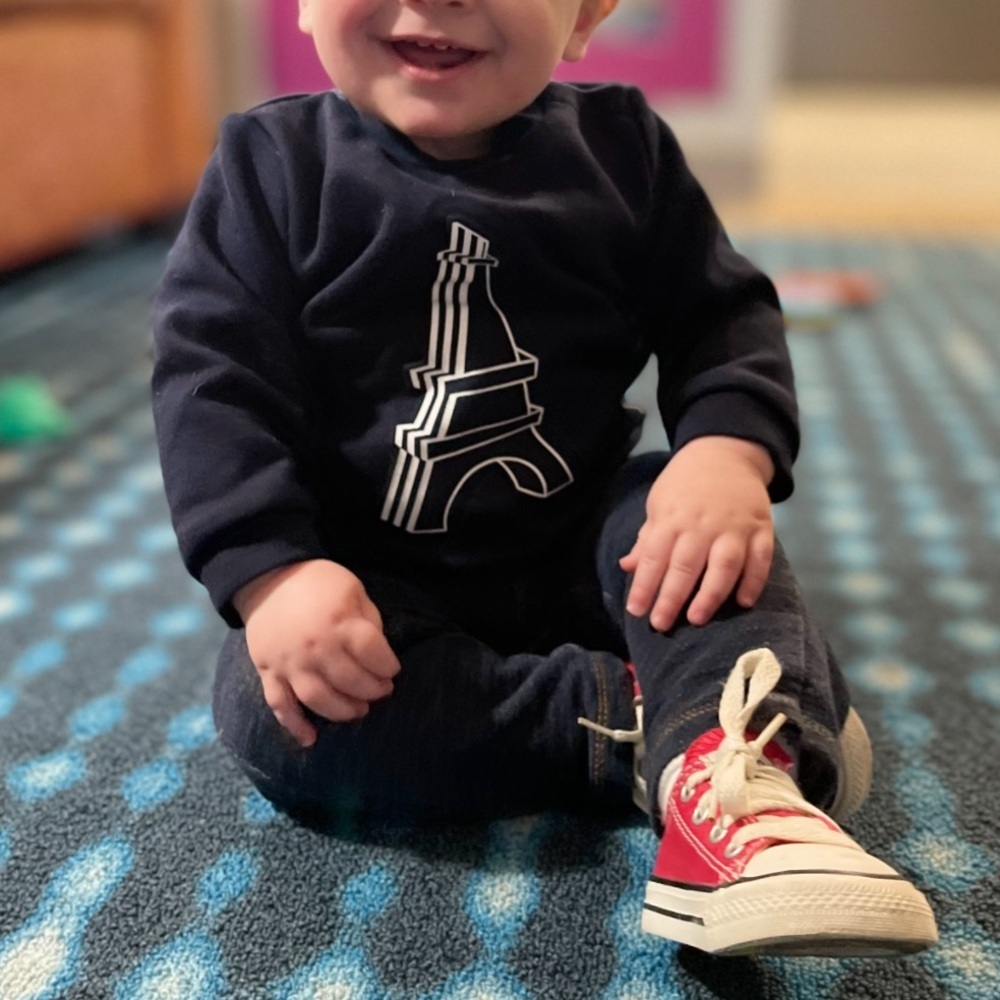Unisex Jacadi Paris Dark Navy Blue Kids Sweatshirt with Eiffel Tower Design 12mo - Picture 10 of 10